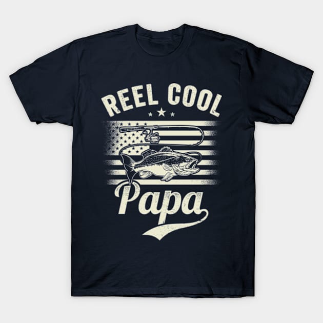 Reel Cool Papa Vintage USA Flag T-Shirt by CreativeSalek